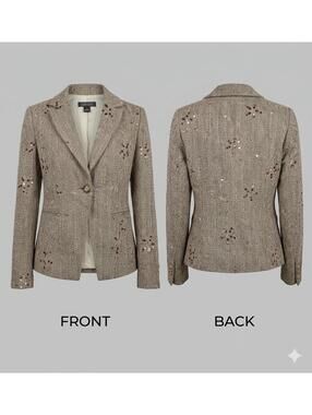 ✨ 🍂 Jared Ross Tweed Sequin Embroidered Blazer Jacket Size 8 8866-20 🍂